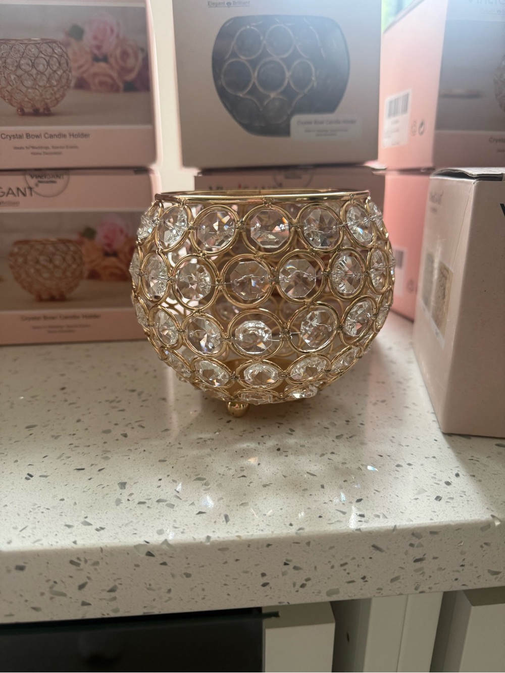 Home Accents Gold Crystal Bowl Candle Holder 12 wedding decorations
